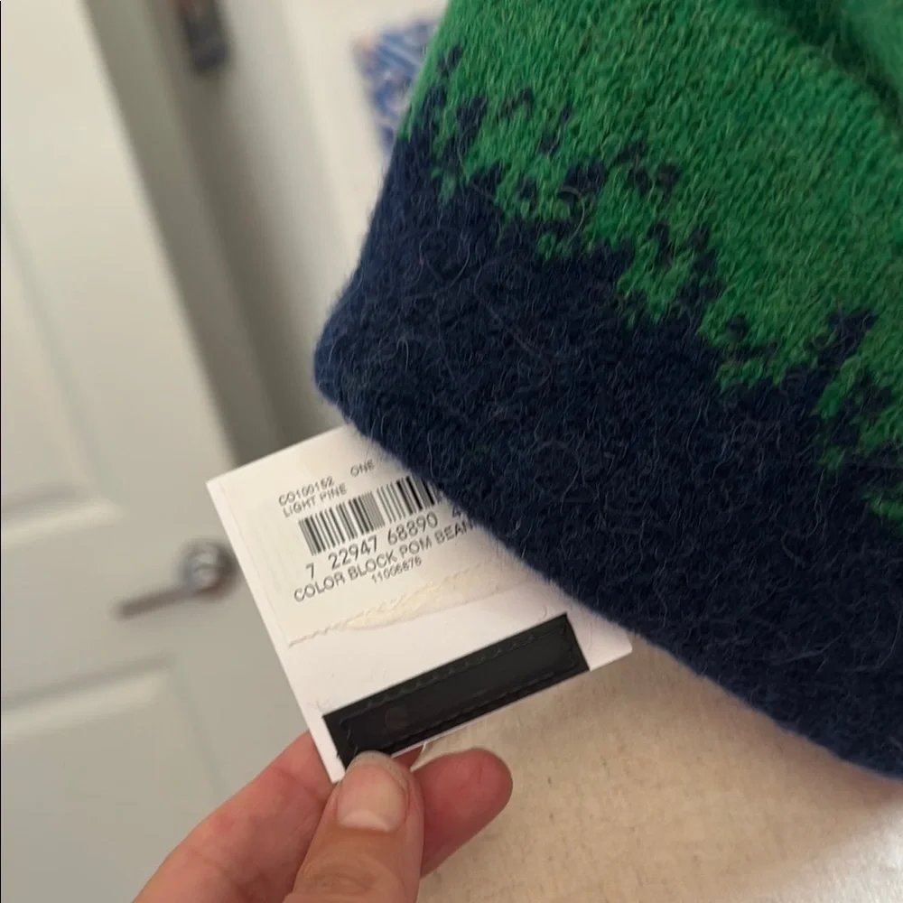 Coach Green and Blue Knit Pom-Pom Hat - Picture 2 of 3